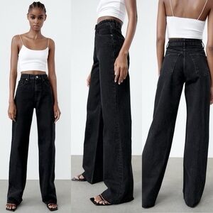ZARA Ripped Wide Leg Jeans